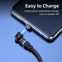 GreenPort Kabel Pengisi Daya 540 Derajat, Aksesori Ponsel Pengisi Daya USB Mikro 360 Magnetis dengan Lampu LED 3A