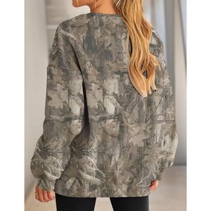 FOXA Camo Sweatshirt Women Oversized Fleece Maple Leaf Crewneck Pullover Hunting <b>Top</b> Breathable Drop Shoulder - Product Image 5