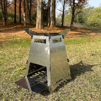 Réchaud de camping portable pliable en acier inoxydable avec support, grille et porte-plat pour 1-2 personnes