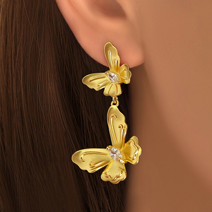 FOXI JEWELRY Gold Plated Butterfly <b>Earrings</b> With <b>Crystal</b> Zircon For Women Party Jewelry - Product Image 6