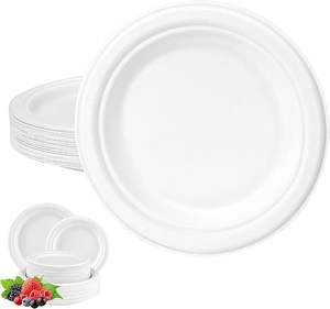 Assiette jetable en bagasse compostable de 10 pouces Vaisselle écologique pour les fêtes - Product Image 1