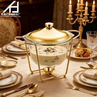 Plat de service de luxe pour buffet d'hôtel, chauffe-plat en verre doré 4,5 L, ensemble chauffe-plats en acier inoxydable avec couvercle pour la restauration