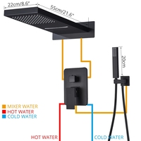 Système de douche mural noir mat à 2 fonctions, ensemble de douche pluie et cascade pour projets hôteliers, vente en gros OEM