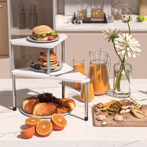 Mensola Angolare a 2 Livelli Regolabile in Acciaio Inox e Bambù CF, Organizzatore per Bagno e <span class=keywords><strong>Cucina</strong></span>, Portaoggetti per Cosmetici e Articoli da Toeletta - Product Image 3