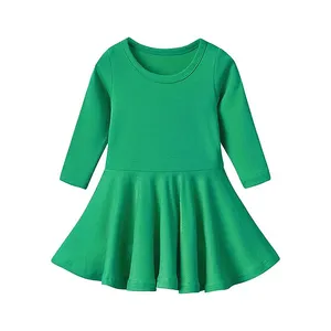 Mais recente Design Baby Girl Dress Primavera Outono Crianças Casual Princess Dress Malha Cor Sólida Algodão Orgânico Baby Dress