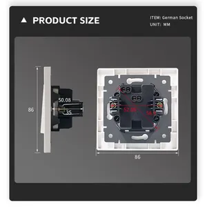 82*82mm White Black Grey Color PC Panel Electrical Supplies Power Schuko Socket With Waterproof Cover Single EU Outlet