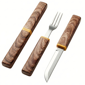 Juego de cubiertos de madera de lujo para boda, cuchillos de cocina y accesorios, tenedor y cuchillo de acero inoxidable, juego de cubiertos vintage. - Product Image 1