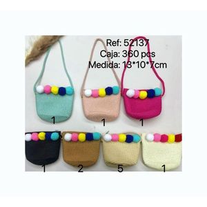 Borsa Piccola Pompom 13x10x7cm con Perline Colorate, Mini Borsa a Tracolla - Product Image 1