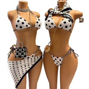 Conjunto de Bikini Sexy con Estampado de Puntos, 3 Piezas, Traje de Baño para Mujer, Top Halter Triangular con Pareo a Juego, para Playa o Resort - Product Image 4
