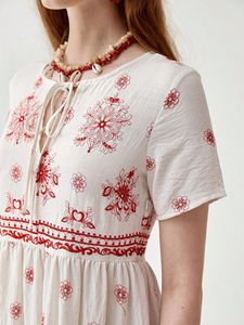 <b>Summer</b> Casual Natural Waist Regular Fit Washable Women Vintage Western Boho Style Short Sleeve Puff <b>Halter</b> Long <b>Dress</b> White - Product Image 6