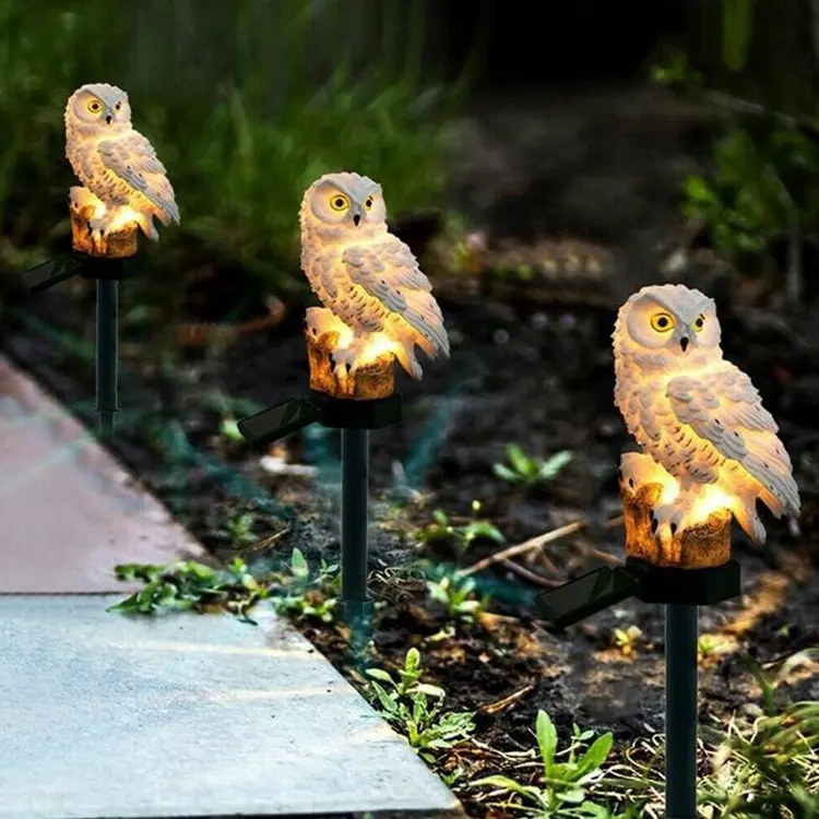 Olar Lights Outdoor Garden Decorative, Resin Owl Solar LED Lights Figurine with Stake, Waterproof Garden Statues for Garden Lawn