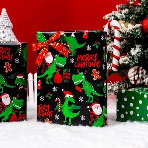 Reversible Black Christmas Wrapping <b>Paper</b> 17x33 Feet Dinosaur Santa Pattern Gift Craft <b>Paper</b> - Product Image 5