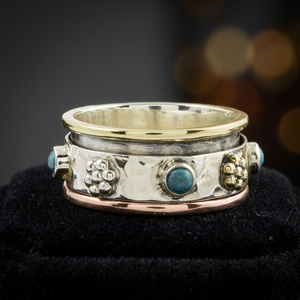 Best Selling Natural Turquoise 925 <b>Sterling</b> <b>Silver</b> Prong Setting Spinning <b>Band</b> Handmade Meditation Rhodium Plated Trendy <b>Rings</b> - Product Image 2