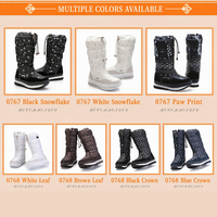 Bottes d'hiver OEM à imprimé flocon de neige, hautes, chaudes, doublées de peluche douce, antidérapantes, pour femmes, mode décontractée