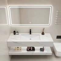 GJGC Armoire moderne à éclairage LED Salle de bain Vanité Smart Rock Dalle Lavabo en pierre Évier en céramique Comptoir en marbre Villa Hôtel
