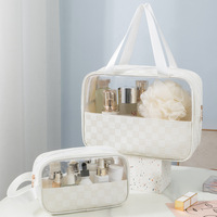 Ensemble de trousses de maquillage transparentes avec fermeture éclair et logo personnalisé, poignée souple, 3 pièces, organiseur de beauté portable, trousse de toilette de voyage
