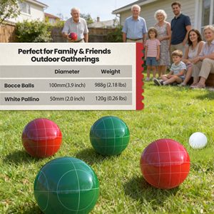 Set di <span class=keywords><strong>Bocce</strong></span> da 100mm, Dimensioni e Peso Regolamentari, Borsa Resistente per Giochi su Prato/Spiaggia, 2-8 Giocatori (Rosso/Verde) - Product Image 2