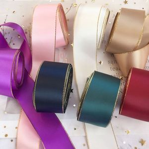 Ruban en polyester brillant classique promotionnel 4CM*25Y, ruban en satin uni avec bord doré - Product Image 5