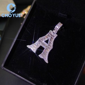 S925 Sterling <b>Silver</b> Cursive Font Letters Initial Baguette Moissanite Men Pendant Hip Hop <b>Charm</b> for Men Pass Diamond Tester GRA - Product Image 3