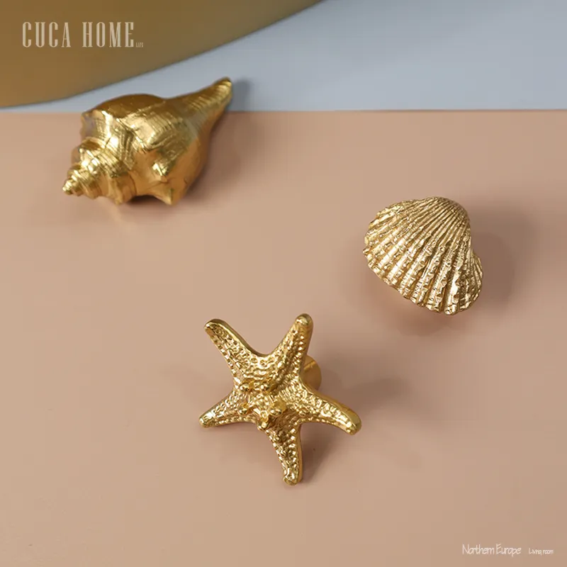 CUCA HOME – série océan en laiton, étoile de mer, escargots festons, boutons de porte, quincaillerie de meubles, poignée en laiton, poignées d'armoire