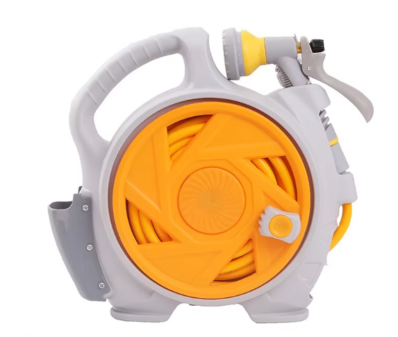 Yellow Portable Hose Reel Cart with 14m Hose 7-Pattern Spray Gun Garden Watering System