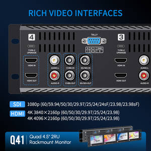FEELWORLD Q41 Monitor de montaje en bastidor multipantalla Monitor de montaje en bastidor de vídeo profesional Quad 4,5 "2RU SDI <span class=keywords><strong>HDMI</strong></span> OEM Fábrica al por mayor - Product Image 3