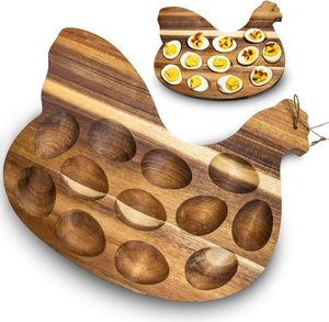 Plateau de service réversible en bois d'acacia écoresponsable à 12 trous pour œufs farcis, plateau de charcuterie de Pâques, pour comptoirs de <span class=keywords><strong>cuisine</strong></span> - Product Image 3