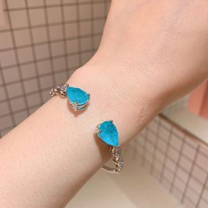 Fashion Jewelry Eco-friendly <b>Copper</b> Pear Cut 10*18mm Paraiba Zircon Teardrop Open Cuff Women <b>Bangle</b> Bracelet for Feminine - Product Image 1