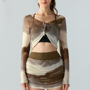 Nouveau à la mode femmes Gym Fitness <span class=keywords><strong>Crop</strong></span> hauts à manches longues impression maille Yoga hauts en plein air décontracté chaîne couvrir vêtements de sport - Product Image 4
