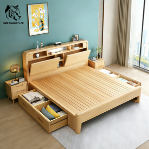 china supply lowest price custom logo large stock ship immediately storage <b>bed</b> new fashion bedroom furniture wood full <b>size</b> <b>bed</b> - Product Image 1