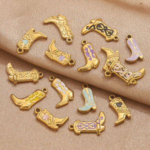 จี้รองเท้าบูทคาวบอยเคลือบเงา |   จี้สแตนเลสชุบทอง 18K PVD สำหรับทำเครื่องประดับ DIY |   กันน้ำและป้องกันการแพ้ - Product Image 4