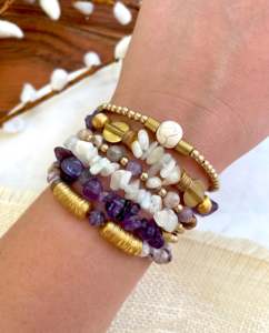 <span class=keywords><strong>Bracciale</strong></span> Elastico Impilabile con <span class=keywords><strong>Ametista</strong></span> e Pietra di Luna per Donne, Set di Bracciali in Pietra Naturale, Gioielli Estivi all'Ingrosso - Product Image 2