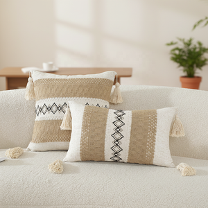 Premium Jacquard Boho <strong>Throw</strong> Soft Farmhouse <strong>Decorative</strong> Pillowcases Covers with Tassels <strong>Pillow</strong> Case <strong>Decorative</strong> <strong>Throw</strong> <strong>Pillow</strong> - Product Image 1
