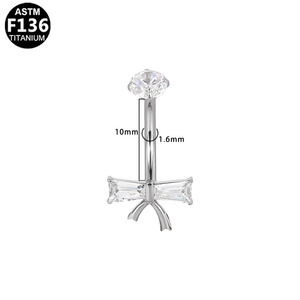 Anneau de nombril en titane F136 à filetage interne, bijou de corps pour femme, piercing décoré de cristaux pour le nombril - Product Image 5