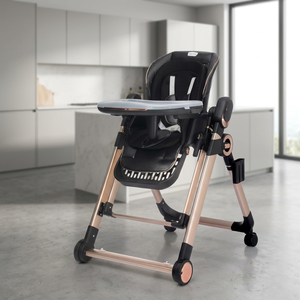 Chaise haute pour bébé avec plateau double couche, roues silencieuses universelles, hauteur réglable, cadre épaissi, ceinture de sécurité haut de gamme, peut basculer - Product Image 1