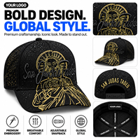 Casquette de baseball vintage streetwear brodée de fil doré et de strass, visière incurvée, réglable, style snapback, San Judas OEM ODM