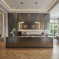Meubles de cuisine modernes certifiés CE en acier inoxydable 304 pour villa, zone de préparation des repas, respectueux de l'environnement