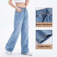 Jean large taille haute bleu clair délavé pour femme grande taille, pantalon en denim ample vintage décontracté pour le quotidien, coupe évasée pour femme