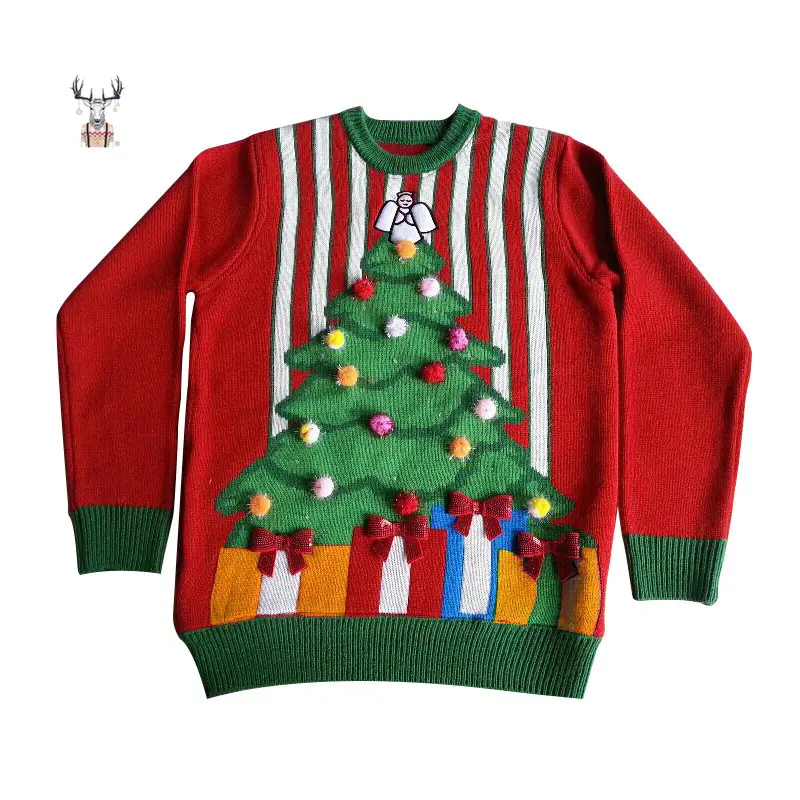 ユニセックスクルーネック醜いジャカードニットプルオーバージャンパーカスタムクリスマスセーター