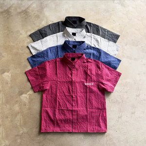 Chemise décontractée à manches courtes boutonnée de haute qualité, 100 % coton, à carreaux, coupe oversize, pour homme, personnalisable - Product Image 6