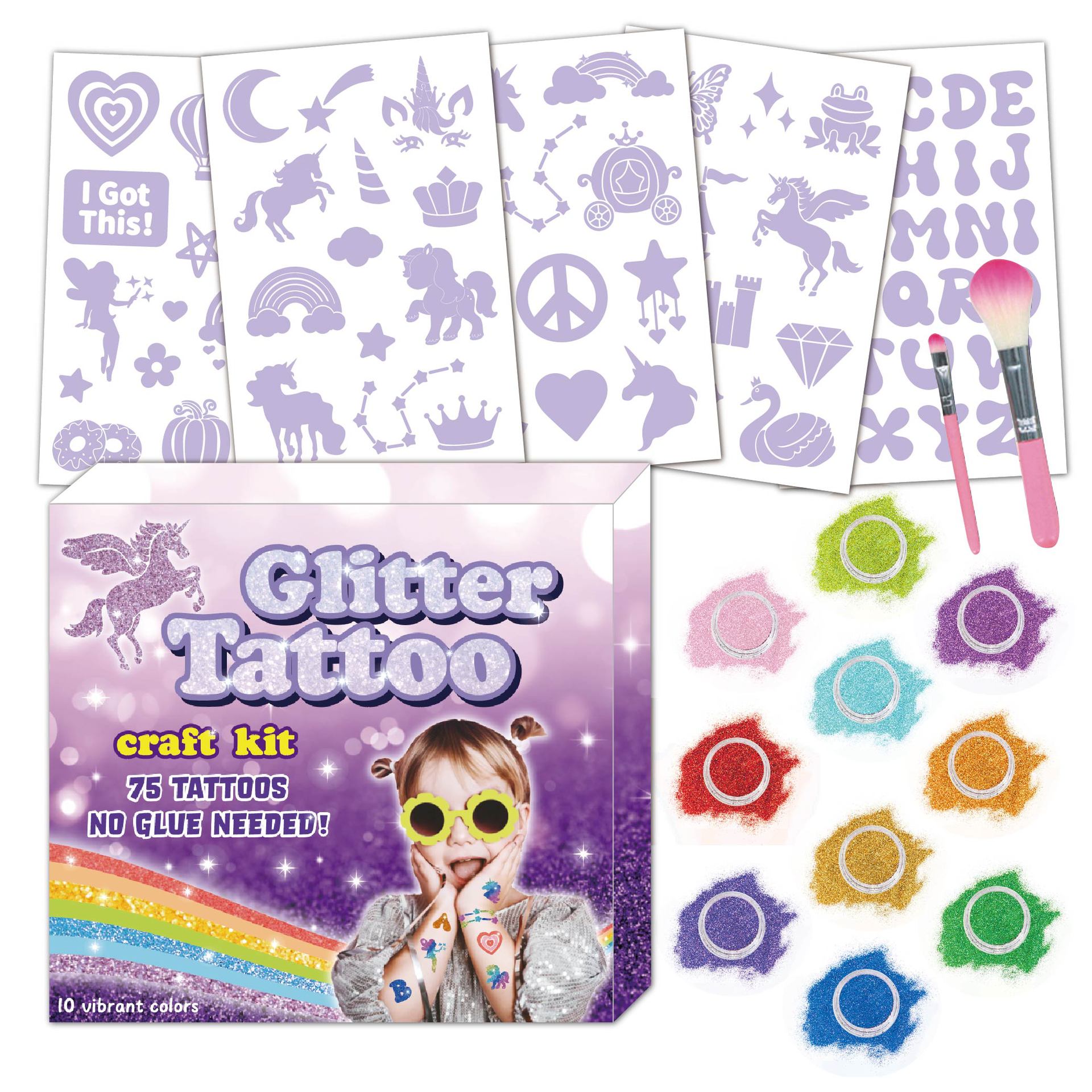 Purple Ladybug Kit de 175 Tatuajes Temporales Niñas con Purpurinas de 9 Purple Ladybug Kit de 175 Tatuajes Temporales Niñas con Purpurinas de 9