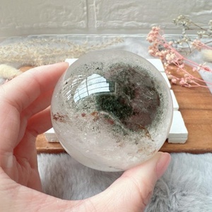 Beautiful Eco-Friendly <b>Painted</b> Garden Quartz Sphere with Lodolite Inclusion for Meditation Healing Energy - Product Image 5