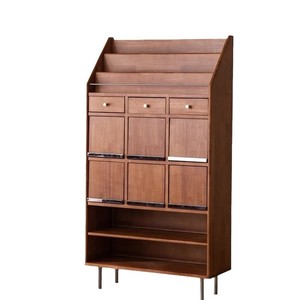 Solid Wood Nordic Bookcase Vintage Black Storage Cabinet For Home Office Study Room Minimalist Japanese Style Living Room Shelf - Product Image 5