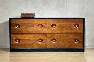 Mid Century Modern Solid Wood Credenza 4-<b>Drawer</b> <b>Storage</b> Cabinet Living Room Furniture Walnut Finish Slab Door Design - Product Image 5
