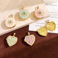 Pendentif Médaillon Cœur Soleil et Lune à ouverture pour photos, Accessoires de Bijoux DIY pour Collier Femme, Vente en Gros
