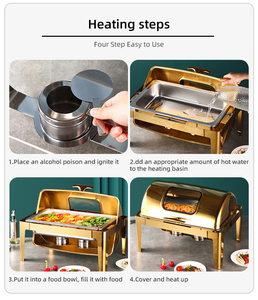 Sıcak Yemek Sunumları için Paslanmaz Çelik Servis Tepsileri Büfe Seti, Otel ve Restoran Malzemeleri için Yiyecek Isıtıcı Mutfak Eşyaları - Product Image 2