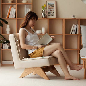 Sillón de Descanso de Madera de Roble Macizo de Lujo con Reposapiés, Sillón Ergonómico Moderno para Sala de Estar, Dormitorio, Hotel - Product Image 3