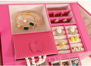 Étuis de présentation de bijoux portables carrés en cuir rose populaires pour les salons professionnels, boîte à bijoux de luxe - Product Image 4