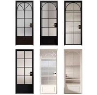 Puerta abatible de acero de estilo francés Puertas de vidrio de acero Doble Marco de vidrio Puertas francesas Interior
