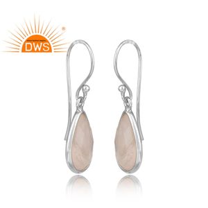 Boucles d'oreilles en quartz rose en forme de poire, bijoux en pierres précieuses, argent sterling 925 massif, boucles d'oreilles pendantes, fournisseur, collection vintage - Product Image 2